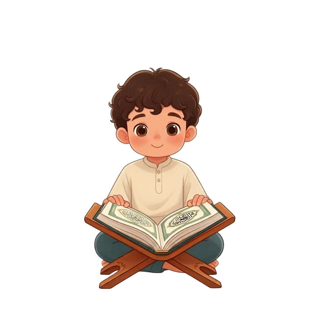 Child sitting and reading the Quran