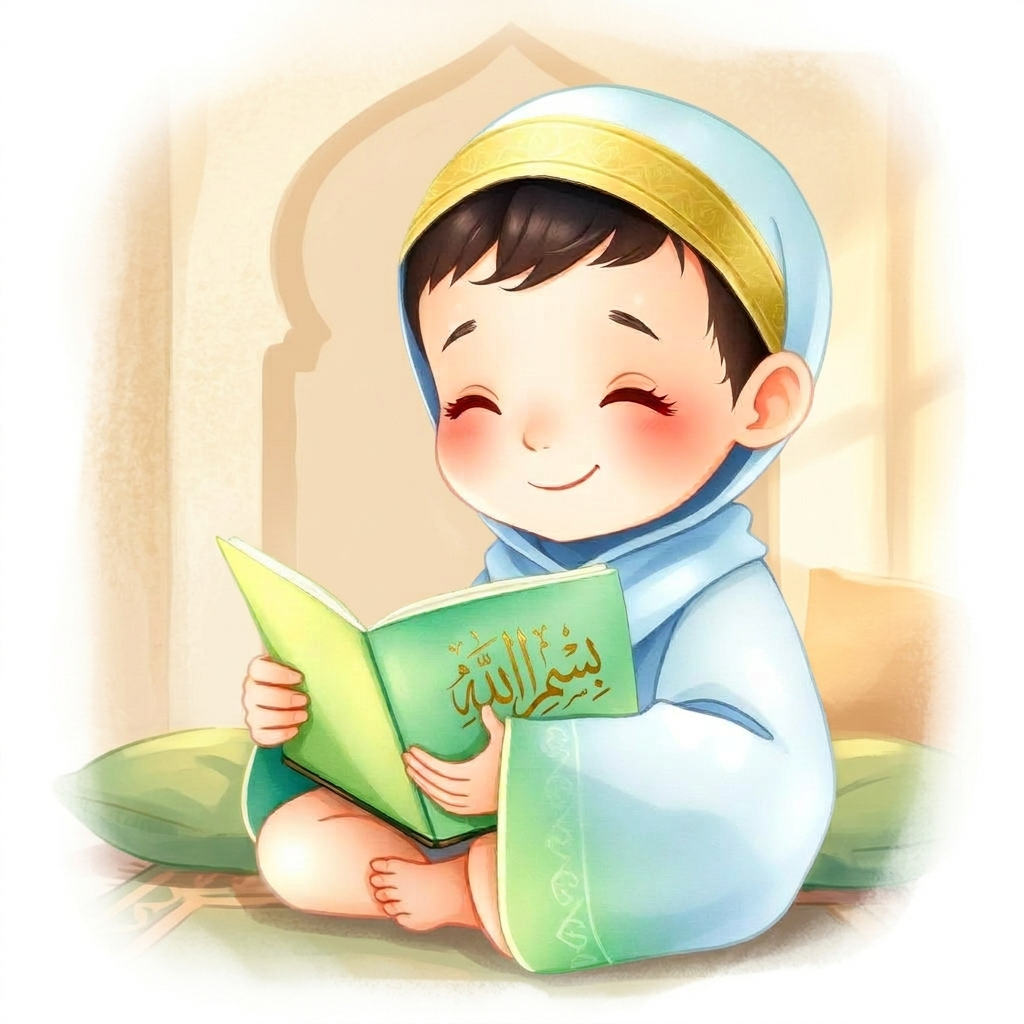 A happy child learning the Quran